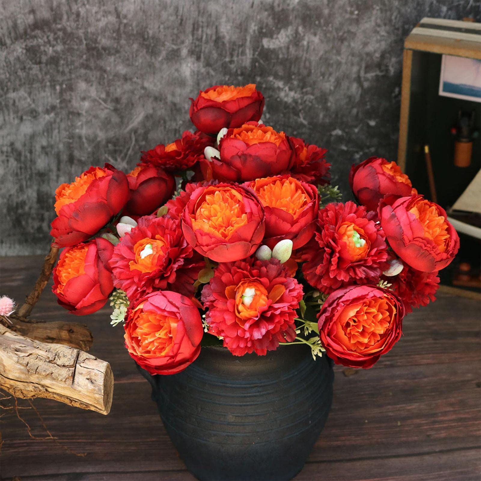 Faux pioenrozen bloemen, 5 hoofden nep pioenrozen | Bloem centerpieces voor tafels, Vintage kunstmatige pioenroos zijden bloemen boeket huis bruiloft decoratie