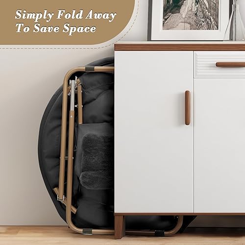 Miniatura 6 de Athena Collection Comfy Saucer - Juego de 2 sillas plegables redondas y acogedoras de gran tamaño, con marco de metal de piel sintética, silla de