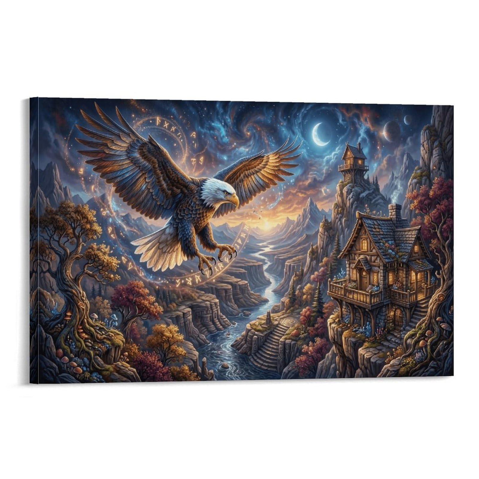 XPASHIQWC Starry Sky Eagle Poster Artwork Canyon Cabin Canvas Prints Picture Modern Wall Art Picture Wall Hanging for Living Room Bedroom Home Decorations 20x30inch(50x75cm)