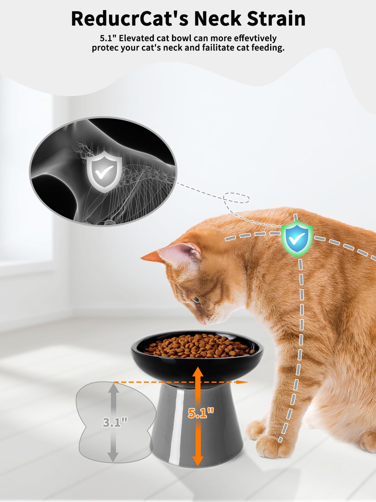 LoeJan Lot de 2 gamelles surélevées pour Chat - Mangeoire en céramique Extra Large et surélevée - Gamelle Anti-vomissement sans Moustaches - pour Chatons Adultes et Petits Chiens (Noir)
