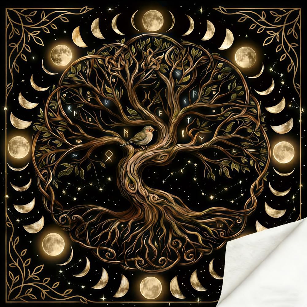 IN-IMAGINE Tarot Cloth Tablecloth 19.7 x 19.7 Inch Divination Table Cloths Tree of Life Black Golden Velvet Square Altar Cloth for Spiritual Ritual Astrology Meditation Divination Tools Accessories-image-8