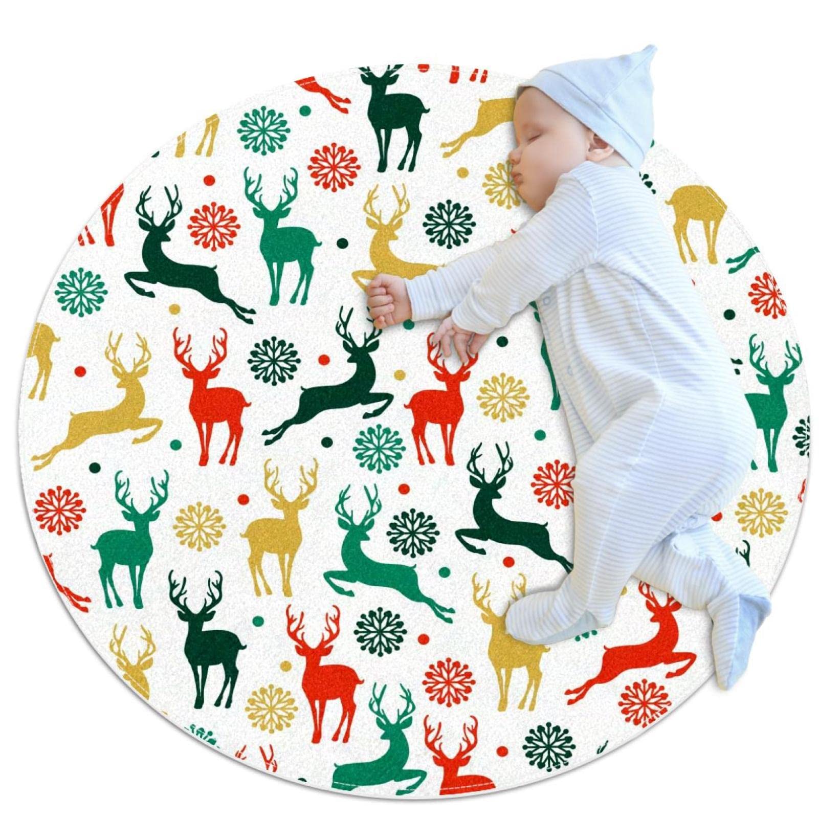 Tapis rond cerfs de Noël pour enfants : le cadeau parfait pour leur chambre