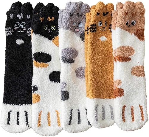 Calcetines mullidos para mujeres, adolescentes, niñas, largos, lindos dibujos animados, animales, pata de gato, felpa, forro polar, calcetines