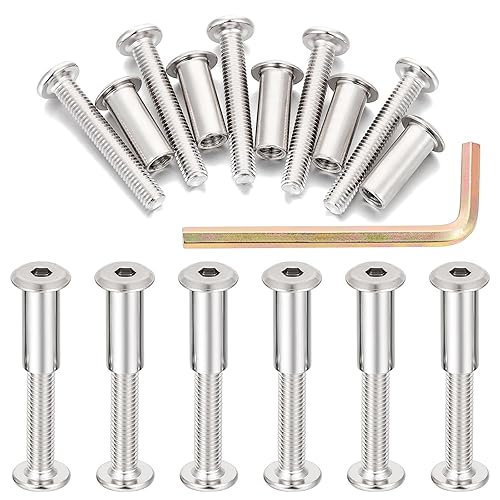 Miniatura 15 de 50 Juegos de Tornillos y Pernos Hexagonales Plateados para Muebles - Kit de Reparación de Rosca Métrica de Metal M6x20mm para Tornillos de Madera