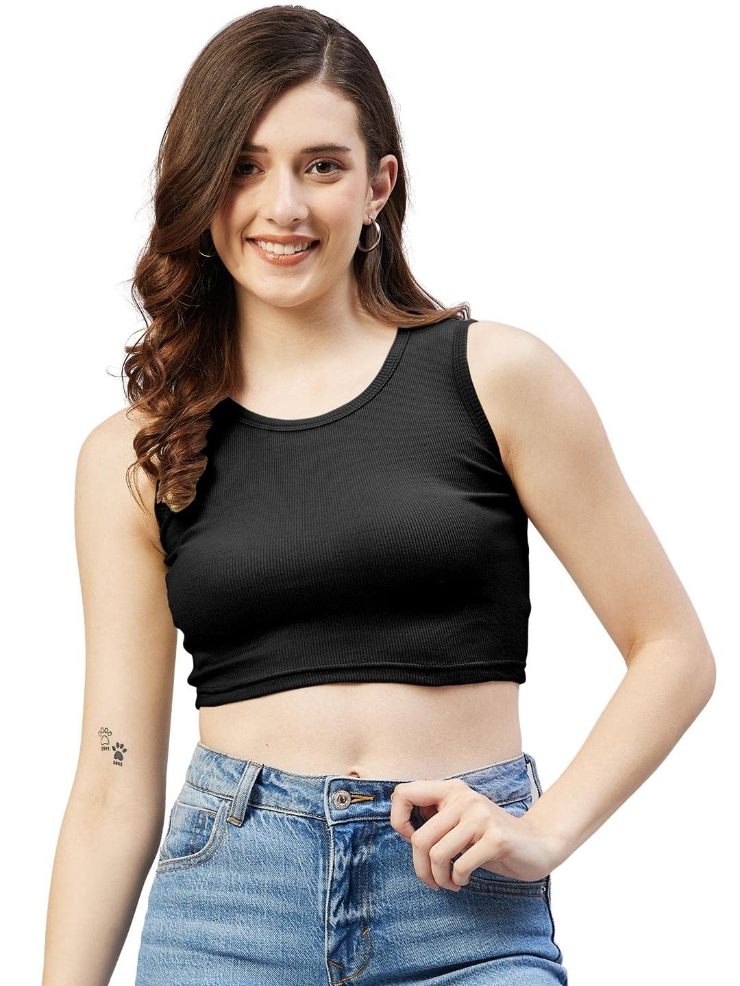 blinkin Women's Cotton Slim Fit Crop Tops | Ribbed Crop Tank Top (Top-21)-picture-45