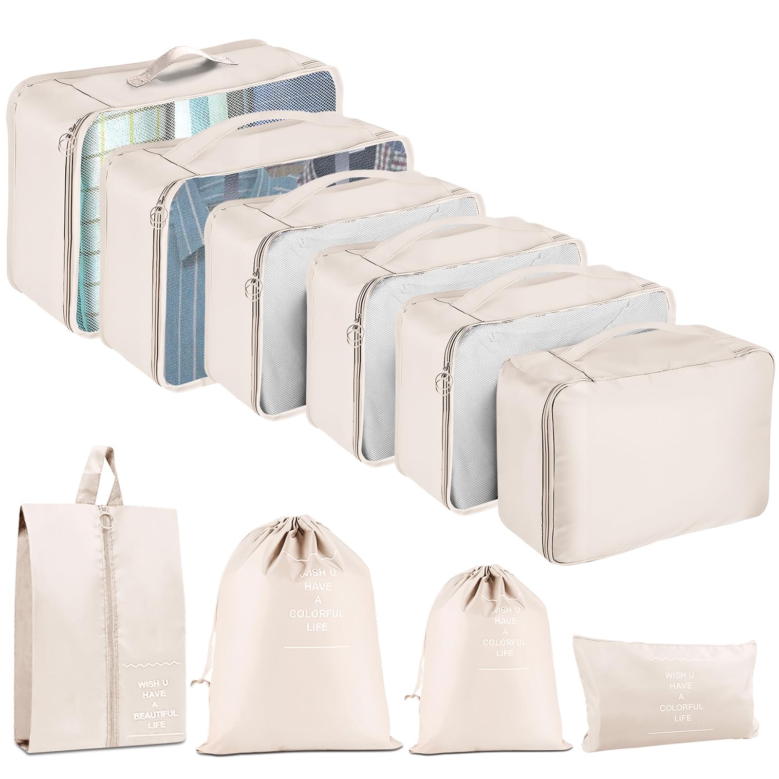 TXBOBECO 10 Stück Koffer Organizer Set,Packing Cubes,Beige