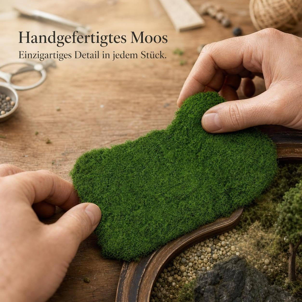 Künstliches Moos für Mikrolandschaften - Handgefertigte Moosmatte für rationen - für Heimration, Helles Garnmoos, ca. 100 * 100cm