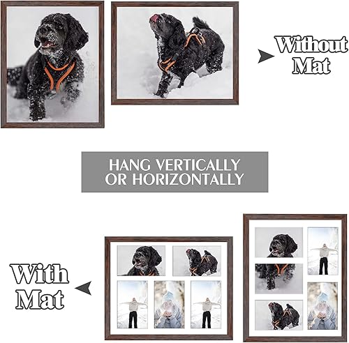 Miniatura 6 de Golden State Art, Marco de madera marrón envejecido de 11 x 14 pulgadas con paspartú blanco  Muestra cinco fotos de 4 x 6  Vidrio templado  Montaje