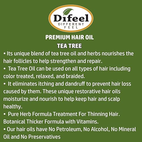 Miniatura 2 de Difeel Aceite natural prémium para el cabello, aceite de árbol de té para cuero cabelludo seco, 2.5 onzas, paquete de 3