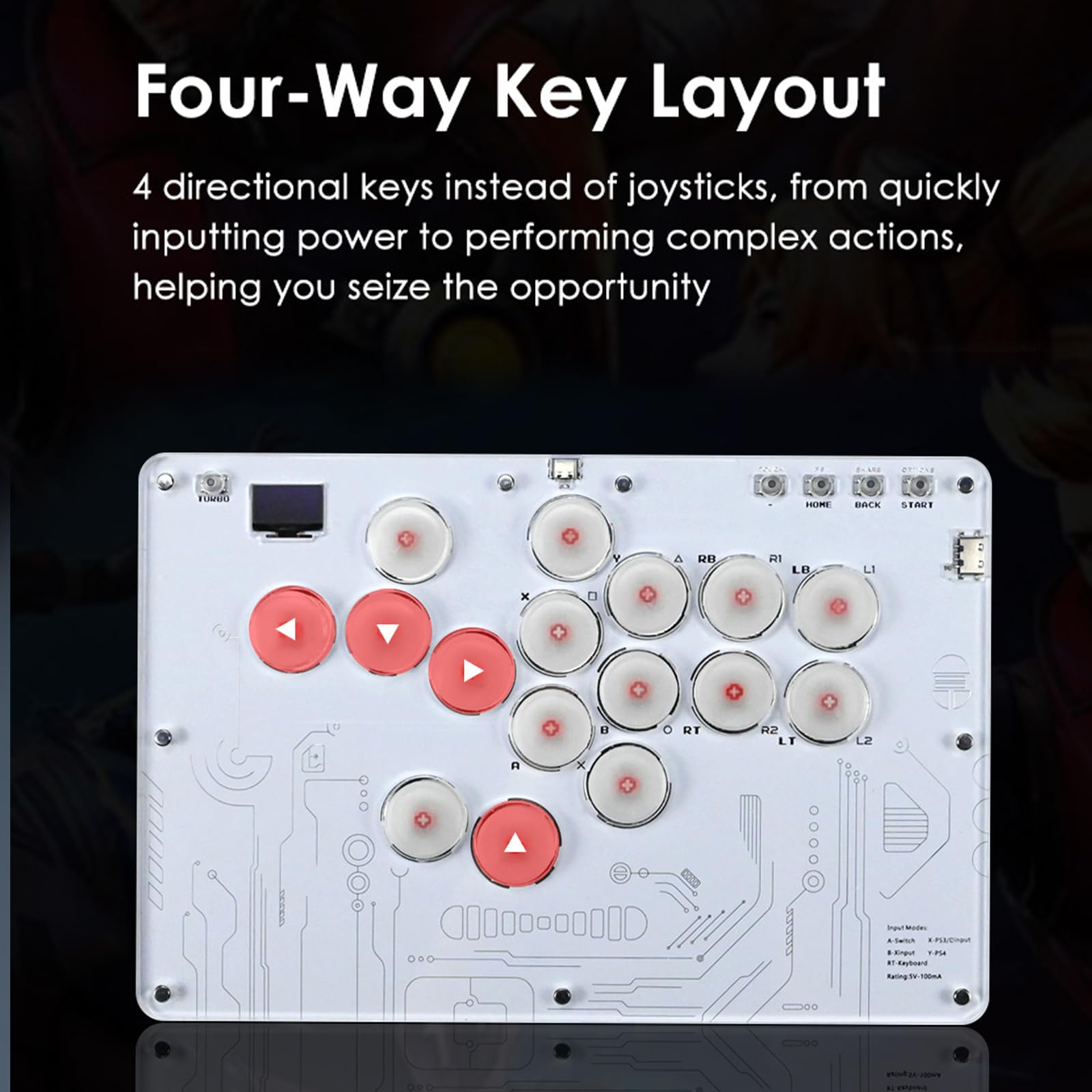 CHANGYUE Teclado de lucha de 16 teclas, arcade mini acrílico, compatible con PC, PS3, PS4, PS5, NS, Steam