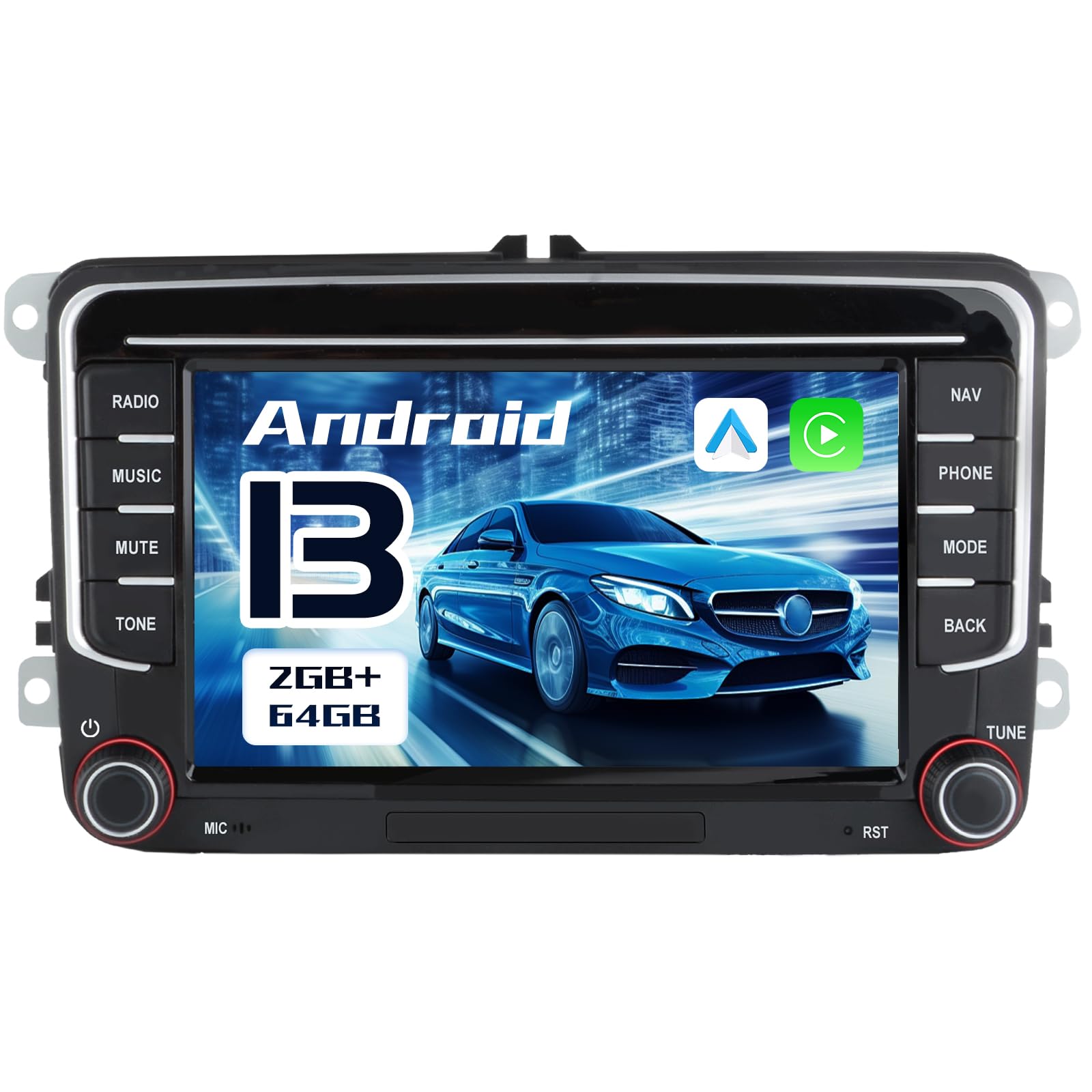 Junsun Android Autoradio für Volkswagen, Golf 5, Golf 6, Seat, Skoda 2GB+64GB with 7 Zoll Touchscreen CarPlay, Android Auto, Bluetooth Navigtion Lenkradsteuerung