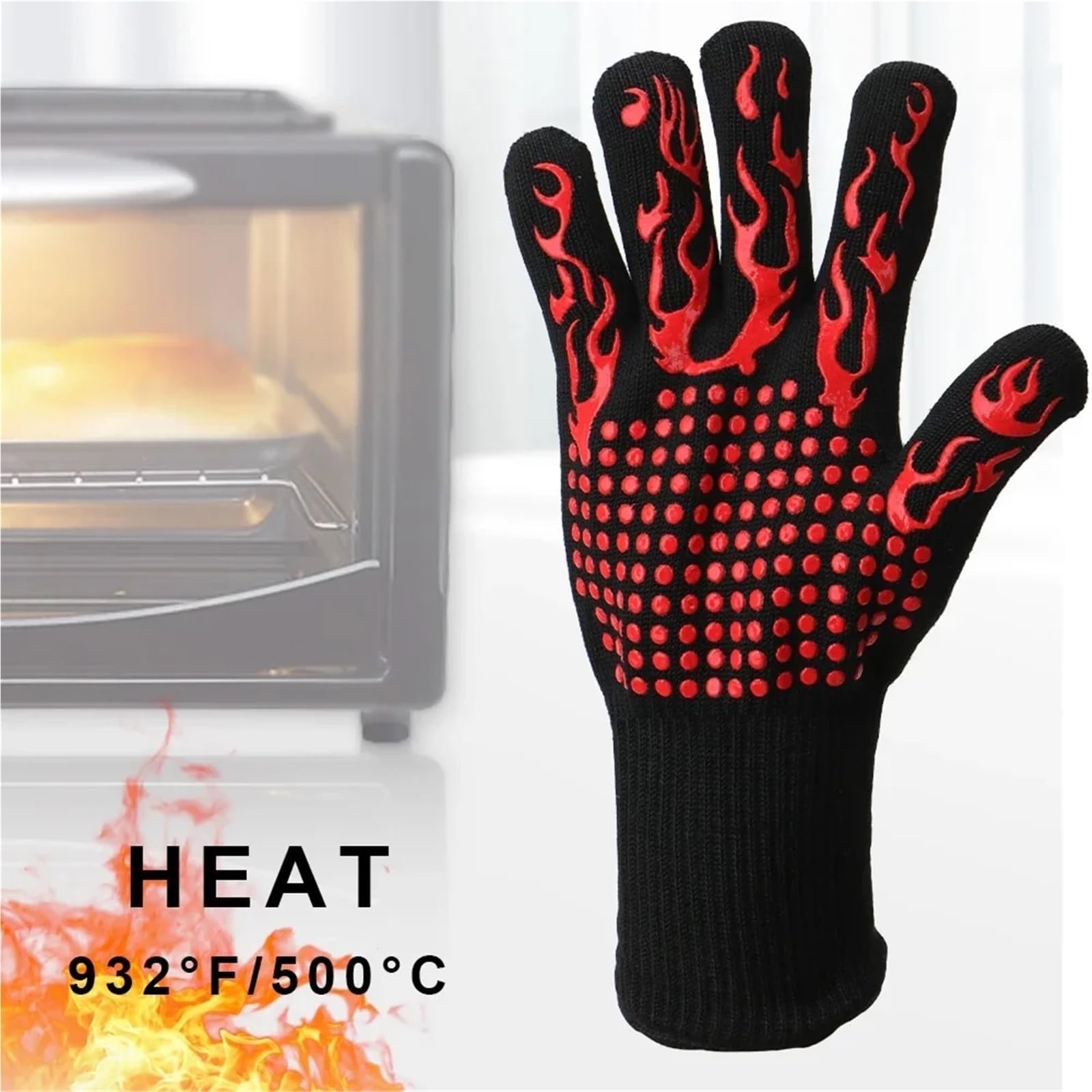 1 paio guanti da forno antiscivolo ignifughi resistenti al calore estremo 300-500 gradi centigradi ritardanti di fiamma barbecue fuoco Per Griglia Cucina(Red A)