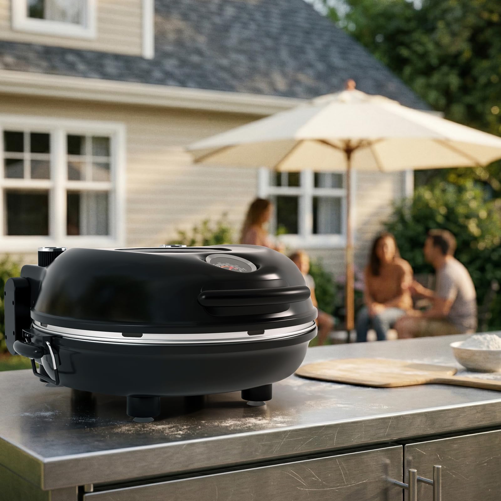 Elektrischer Pizzaofen 427°C / 800°F, 30cm Naturkeramik Pizzastein, Doppelte Temperaturregler mit Thermometer, Schnellaufheizung mit Sichtfenster,Pizzabackofen für zu Hause, knusprige Pizza 6 Minuten