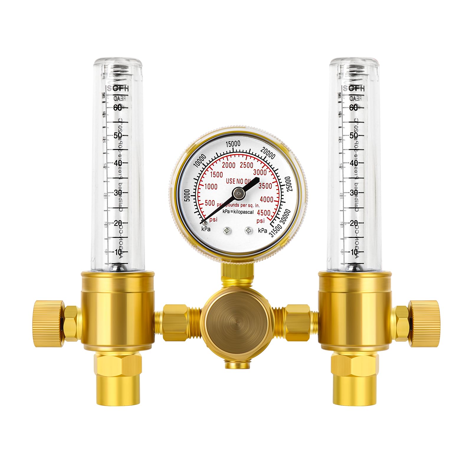MEANLIN MEASURE Argon Regulator Flow Meter,CGA580 Inlet Connection,5/8" x 18RH Outlet Fitting,Dual Output Argon Welding Flowmeter for TIG MIG Welder