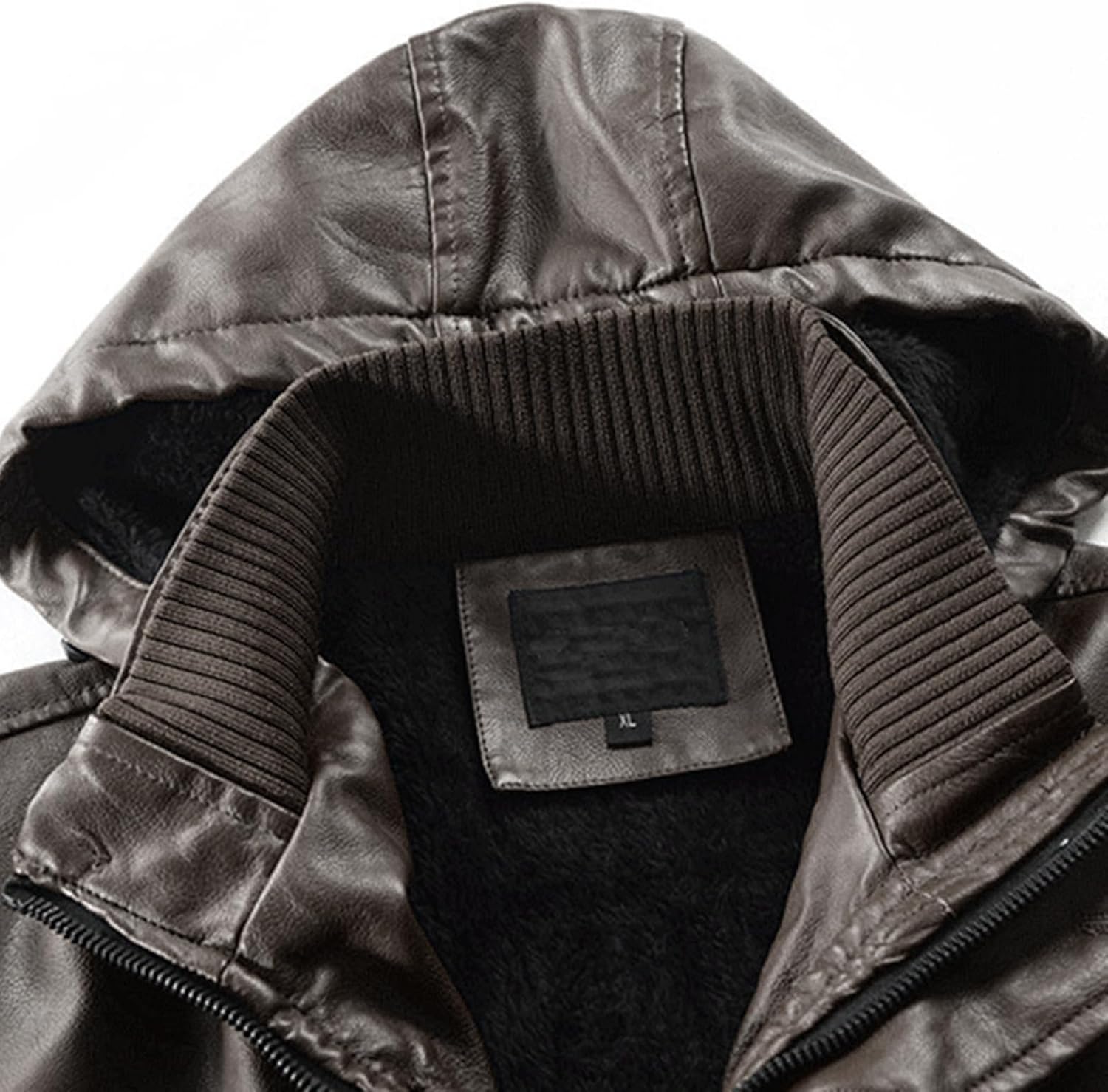 Men's Belt Hooded Leather Biker Jacket Mid Length Motorcycle Bomber Jacket Fall Winter Windproof Trench Coats