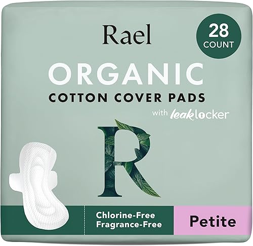 Rael Almohadillas para mujer, funda de algodón orgánico, almohadilla de periodo con alas, cuidado femenino, servilletas sanitarias, absorción de