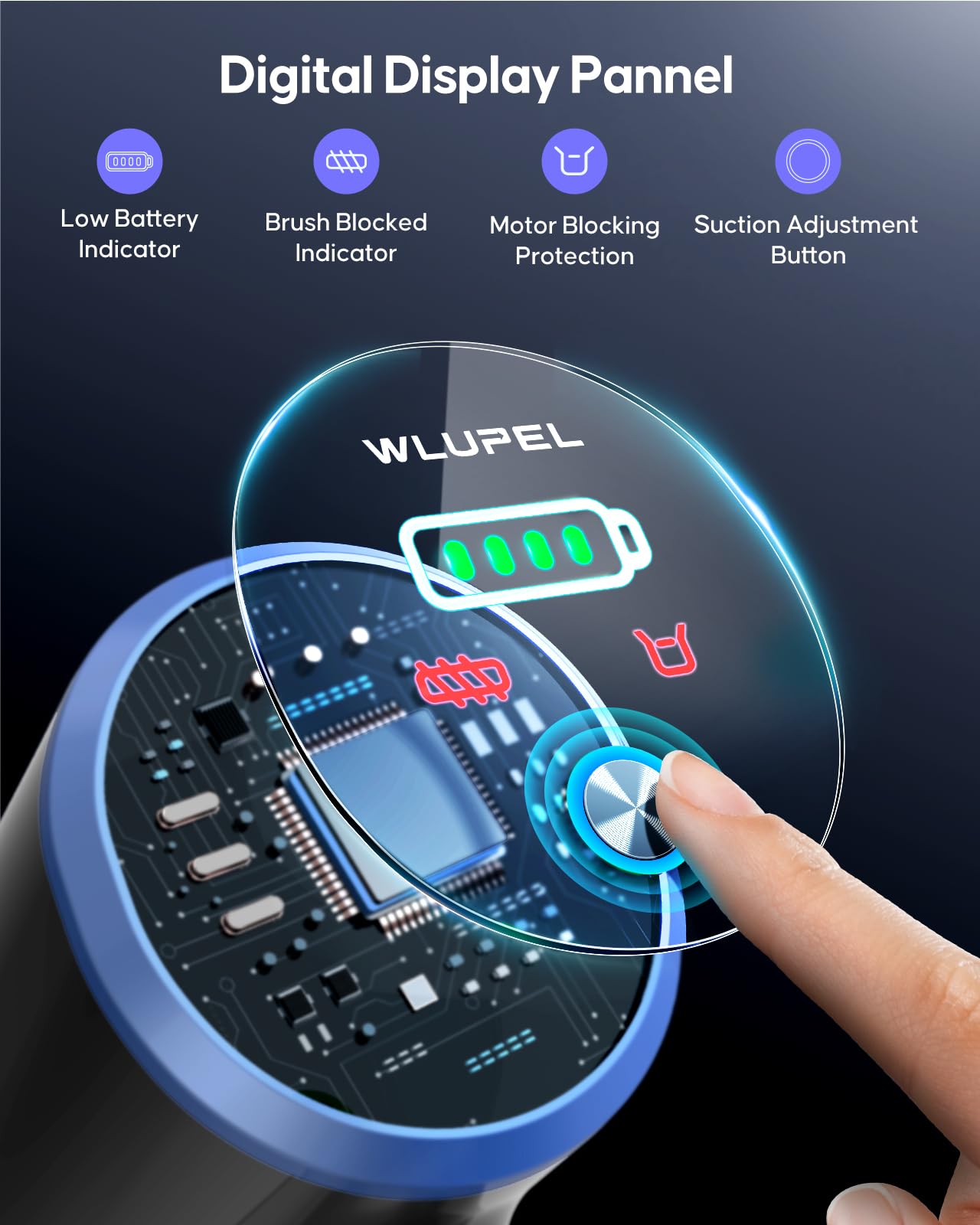 WLUPEL Cordless Vacuum Cleaner, 30KPA 400W Powerful Stick Vacuum with 45Mins Detachable Battery, 70000RMP Lightweight Handheld Vacuum with Adjustable Suction Modes for Hard Floor/Carpet/Pet Hair/Car image_2
