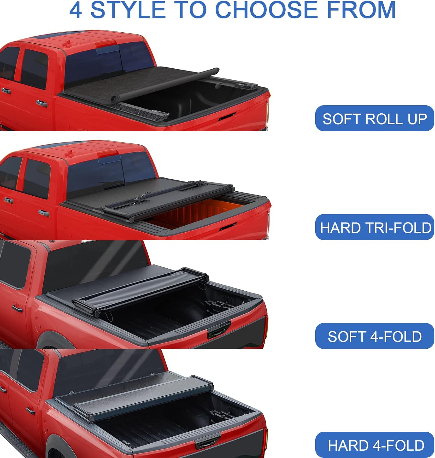 JDMSPEED Soft Quad-Fold Truck Bed Tonneau Cover Compatible with 2002-2023 Dodge Ram 1500 2500 6.5FT (76.3in) Bed