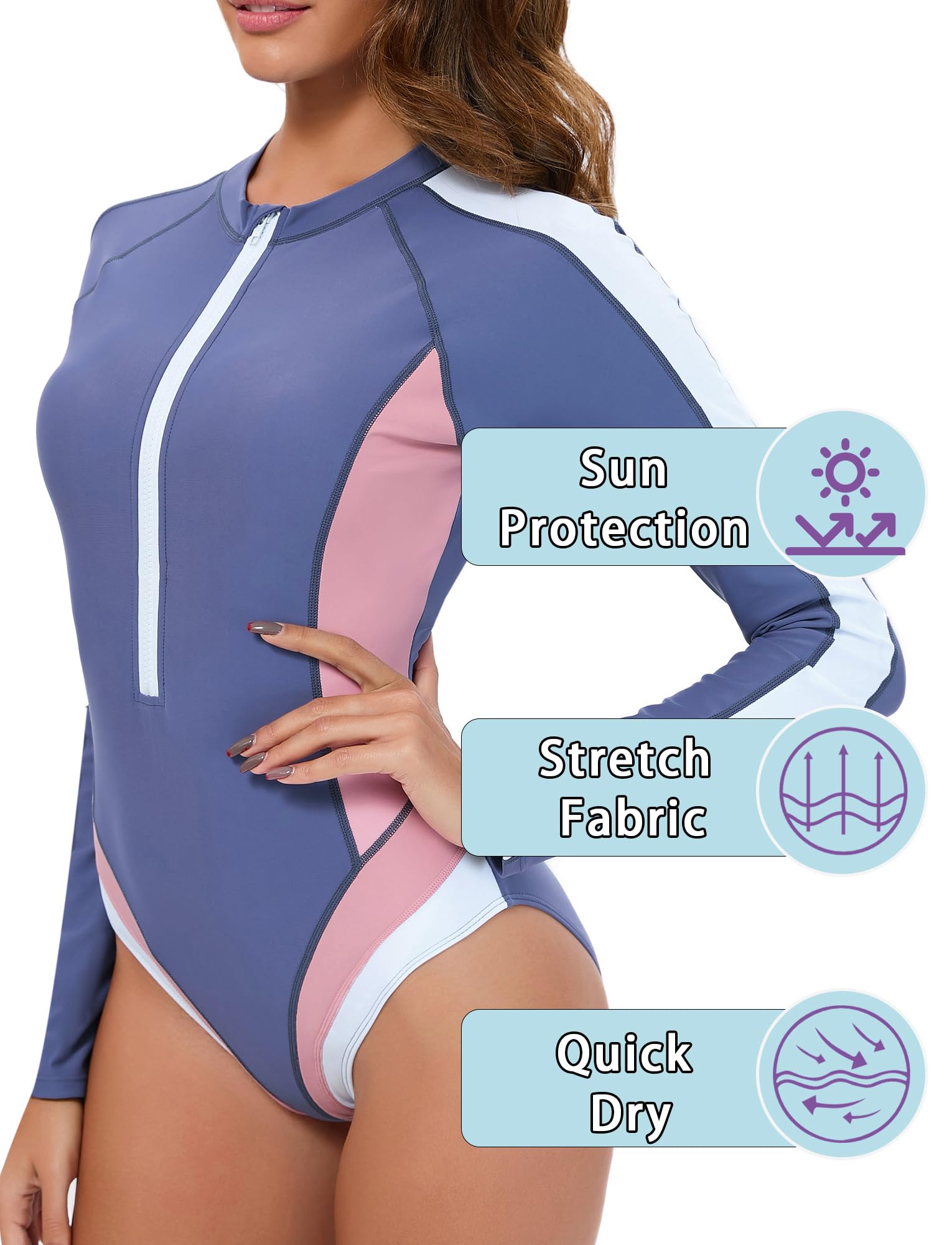 Per donna Rashguards Un pezzo a maniche lunghe Costume da bagno Signora Tuta da Surf Piscina Spiaggia S-3xl