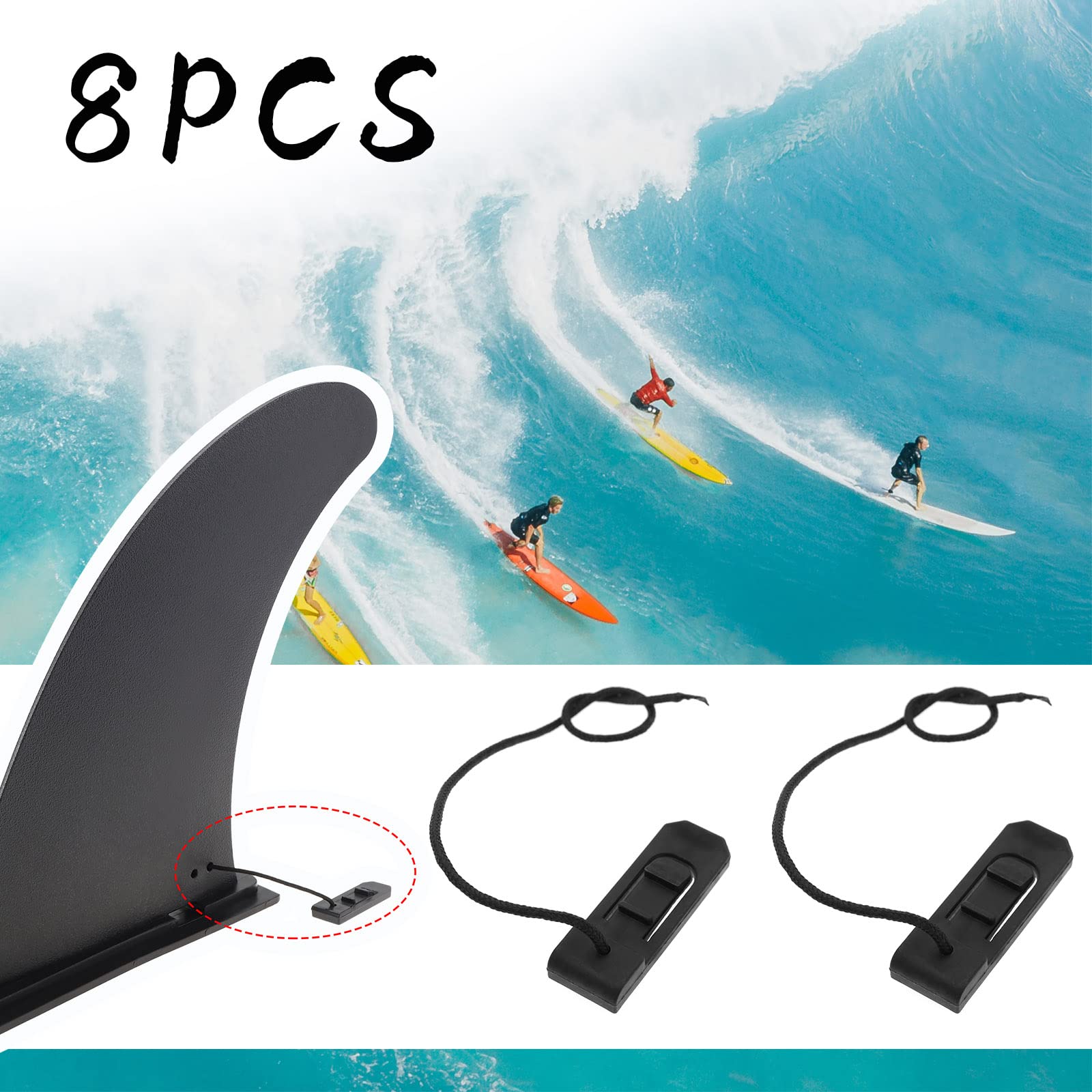 8 clips de aleta para tabla de surf, hebilla de aleta de tabla de surf, remo, surf, cuenca, abrazaderas para tablas largas, tablas de surf, tablas de remo convencionales, 42 x 14,5 x 6 mm,