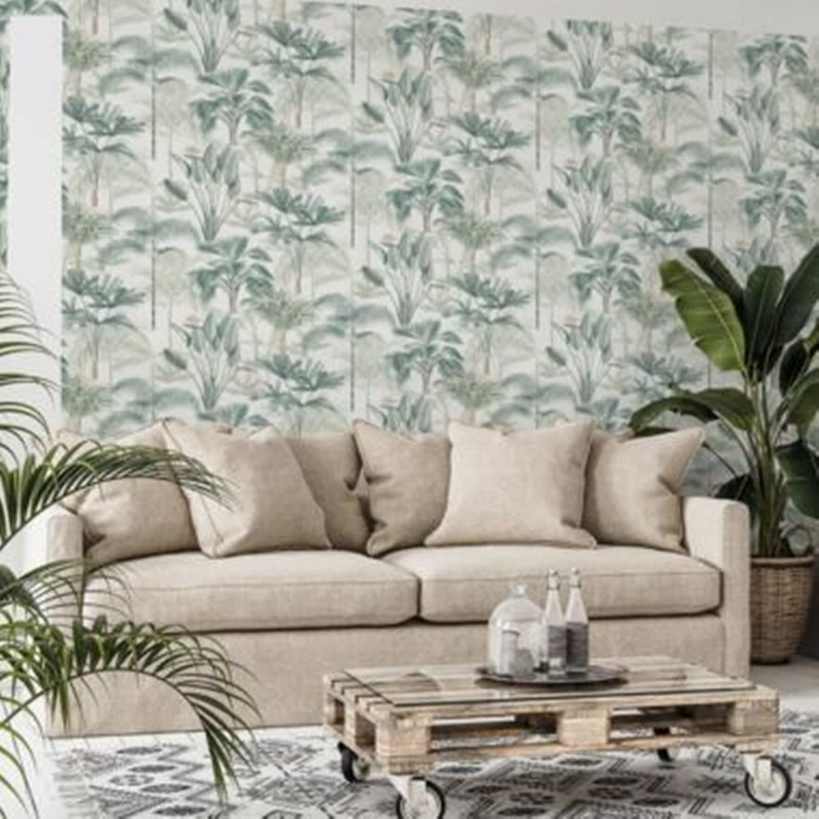 Sophie Laurence Green, White Arthouse Palm Wallpaper Tropical Jungle Leaves Brotanical White Green Nature