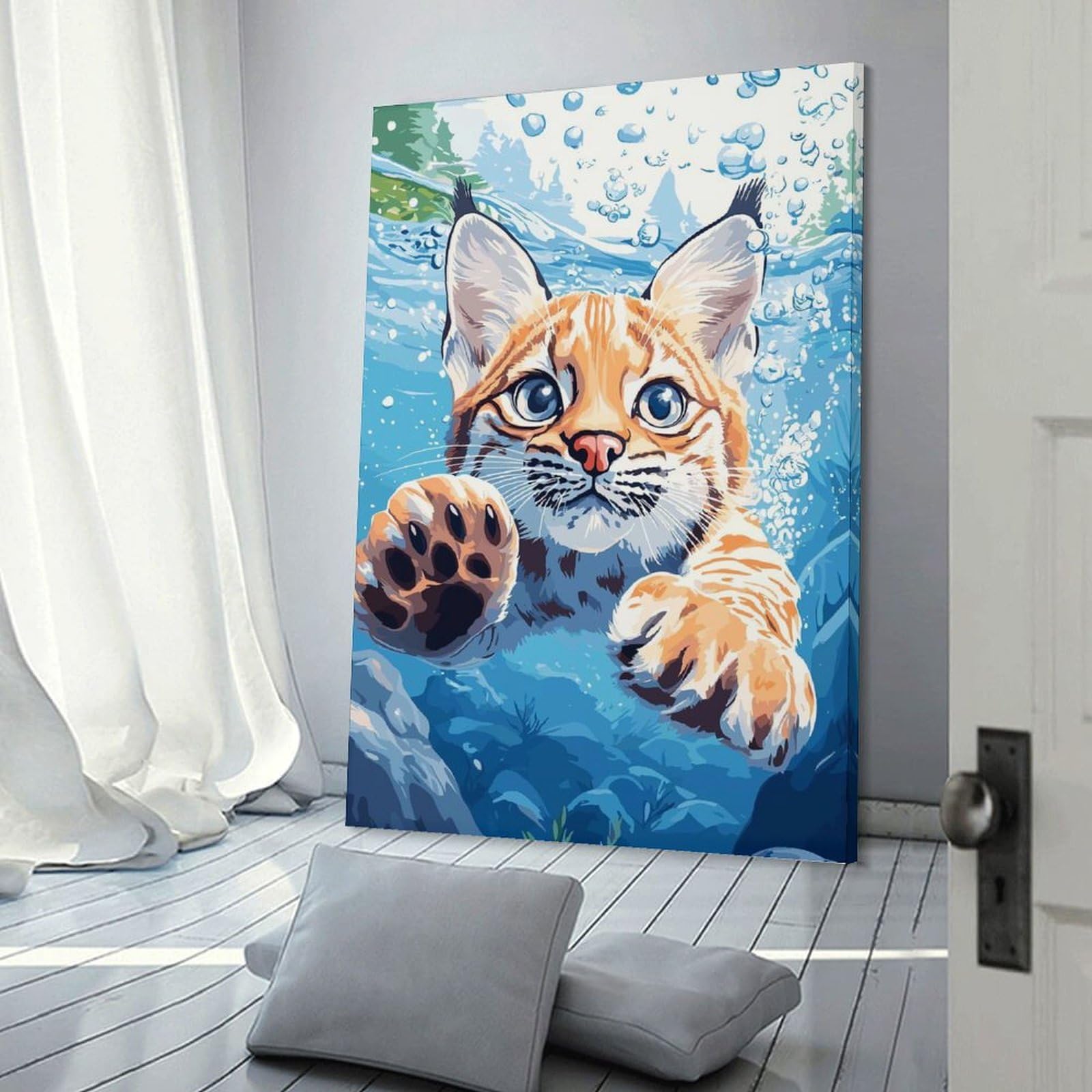 Junmoney Lynx Underwater Room Decor Wall Art 24x36inch(60x90cm), for Bedroom Decor, Cosy Corners Or Studios, A Warm Accent for Relaxed Interiors