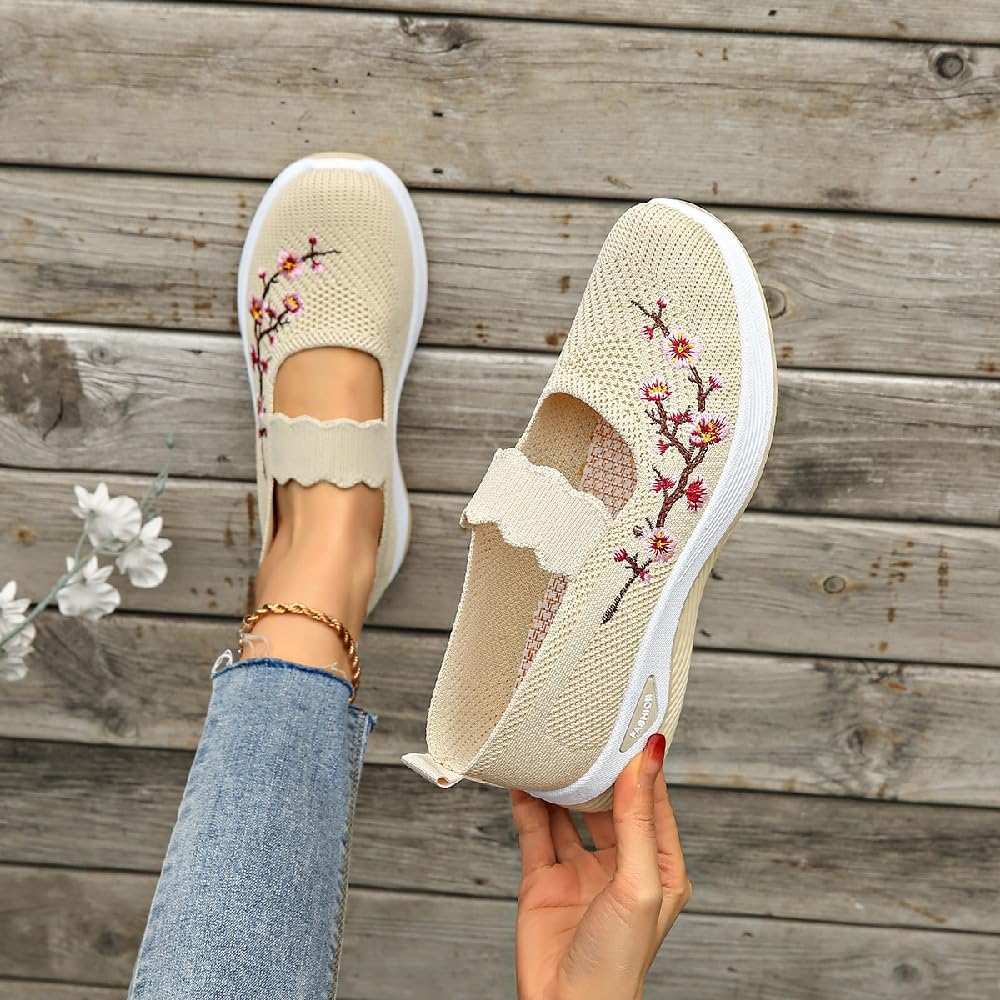 Genérico Zapatos Ortopédicos para Mujer, Verano 2025, De Tela Bordada, con Soporte para El Arco, Deportivos, Talla Grande