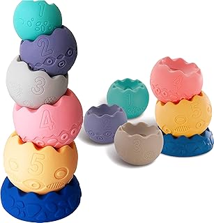 Baby Stacking Toys for Babies 6 9 12 18 Months, Sensory Stackable Baby Blocks Soft Toys, Silicone baby teether chew stacking blocks, Montessori Educational 1 year old toys for boys and girls toddler