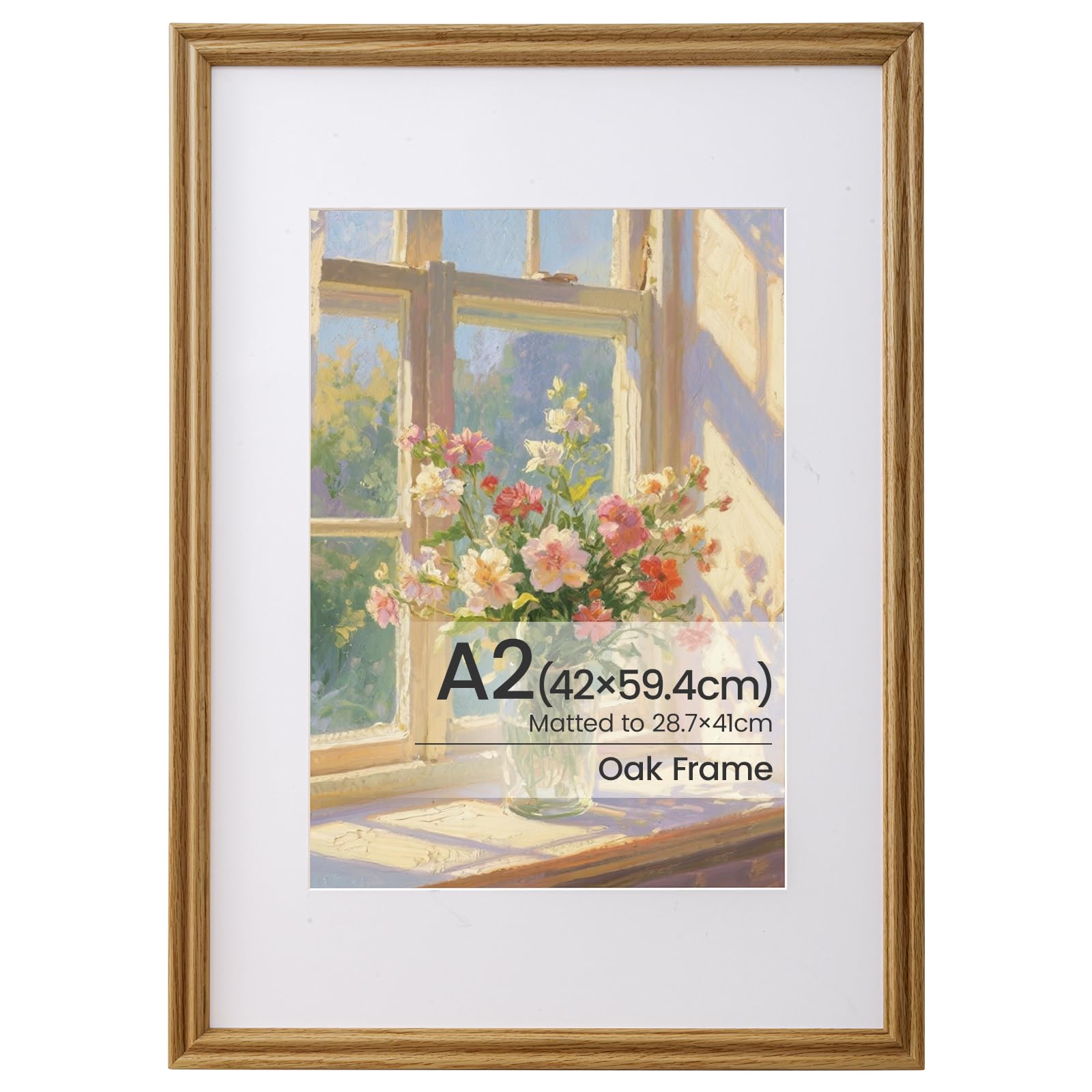 A2 Frame, A2 Poster Frame Solid Oak Wood Picture Frames Matted for A3(29.7×42 CM) Picture Frames with Premium Tempered Glass, Hang Portrait or Landscape for Wall Gallery Decor