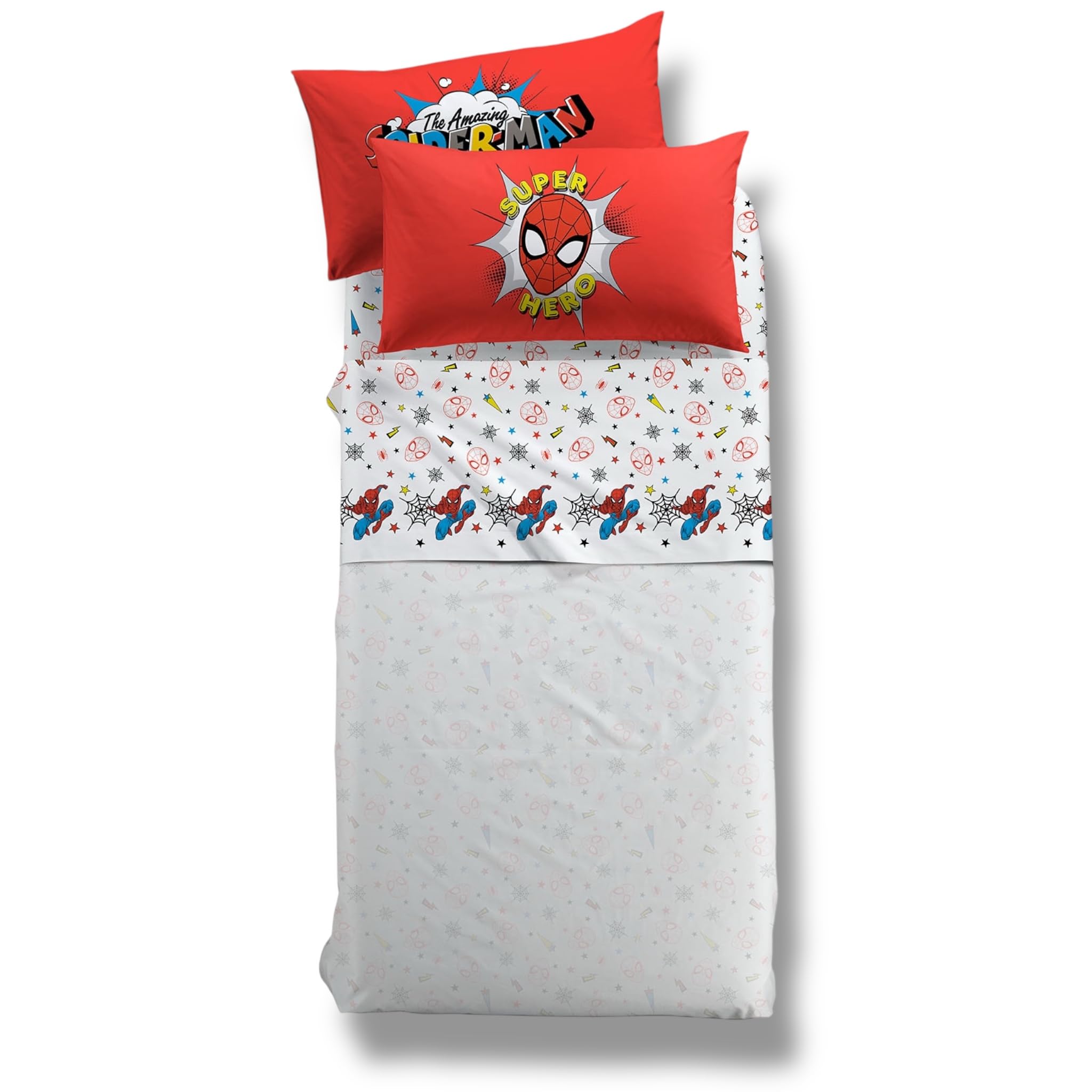 Completo Lenzuola Letto Marvel Caleffi Spider Man Superhero in Cotone Singolo