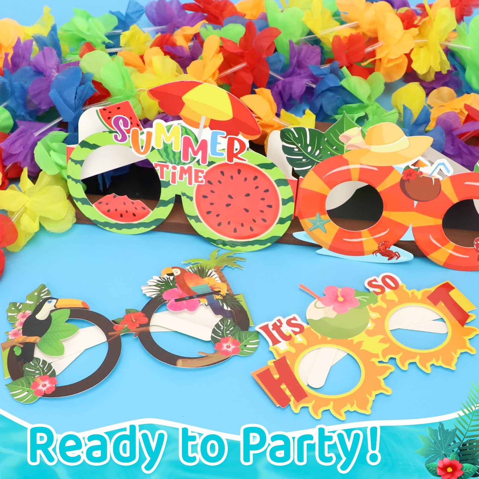Hawaiian Party Decorations Set - 12 Hawaiian Garlands & 16 Paper Glasses for Summer Beach & Festival Themed Party Accessories — view 6