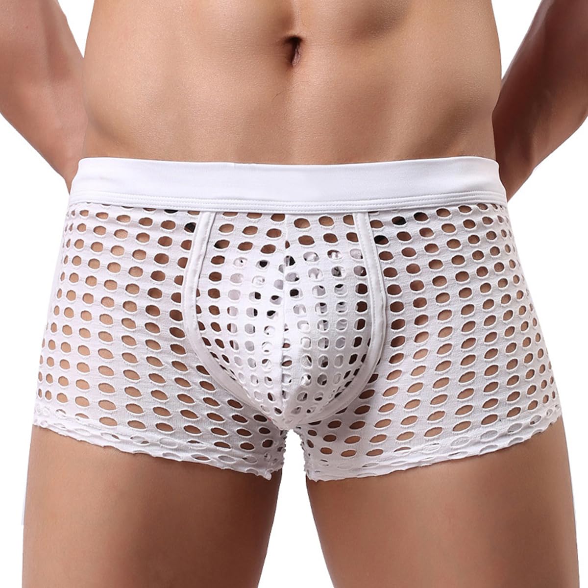 GENEMEN Herren Hohle Unterhosen Fischernetz Boxershorts Atmungsaktive Mesh Unterwäsche Sexy Durchsichtige Hosen