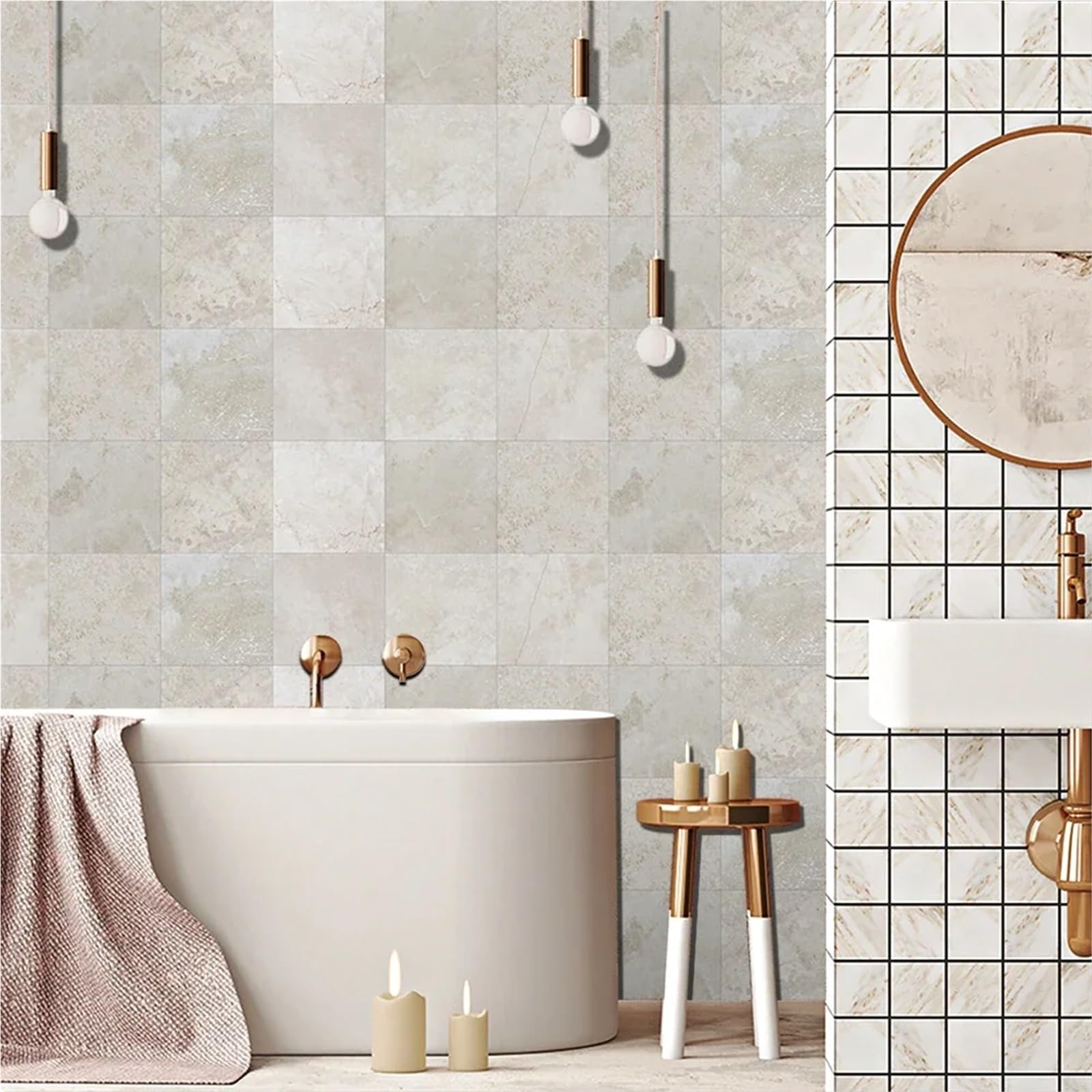 Pavimento Pvc 10 pezzi di piastrelle in marmo grigio for pavimenti, adesivi murali, cucina, bagno, decorazioni for la casa, resistenti all'usura e impermeabili(30cmX30cmX10pcs)