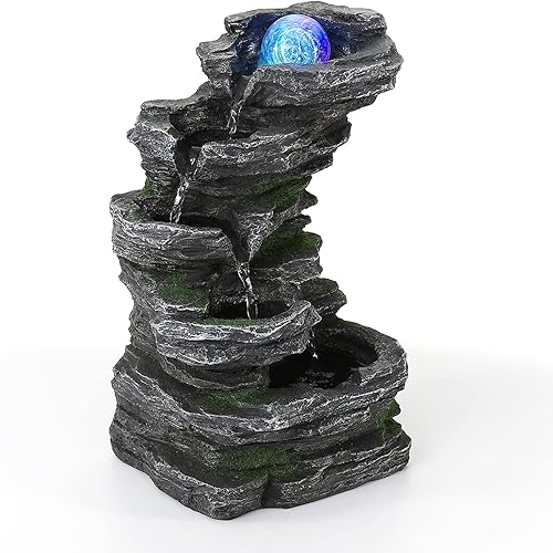 WICHEMI Fuente de agua para interiores, fuente de mesa, rocas apiladas, fuentes de cascada, función de agua interior, Feng Shui, meditación zen,