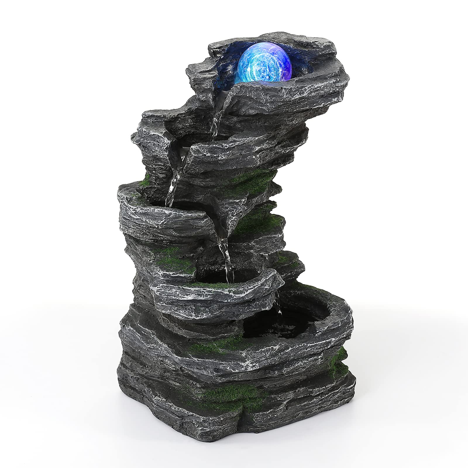 WICHEMI Indoor Fountain Tabletop Fountain Waterfall Fountains Stacked Rocks Water Feature Feng Shui Zen Meditation Relaxation Desktop Fountain with LED Light for Home and Office Decor (Style 21)