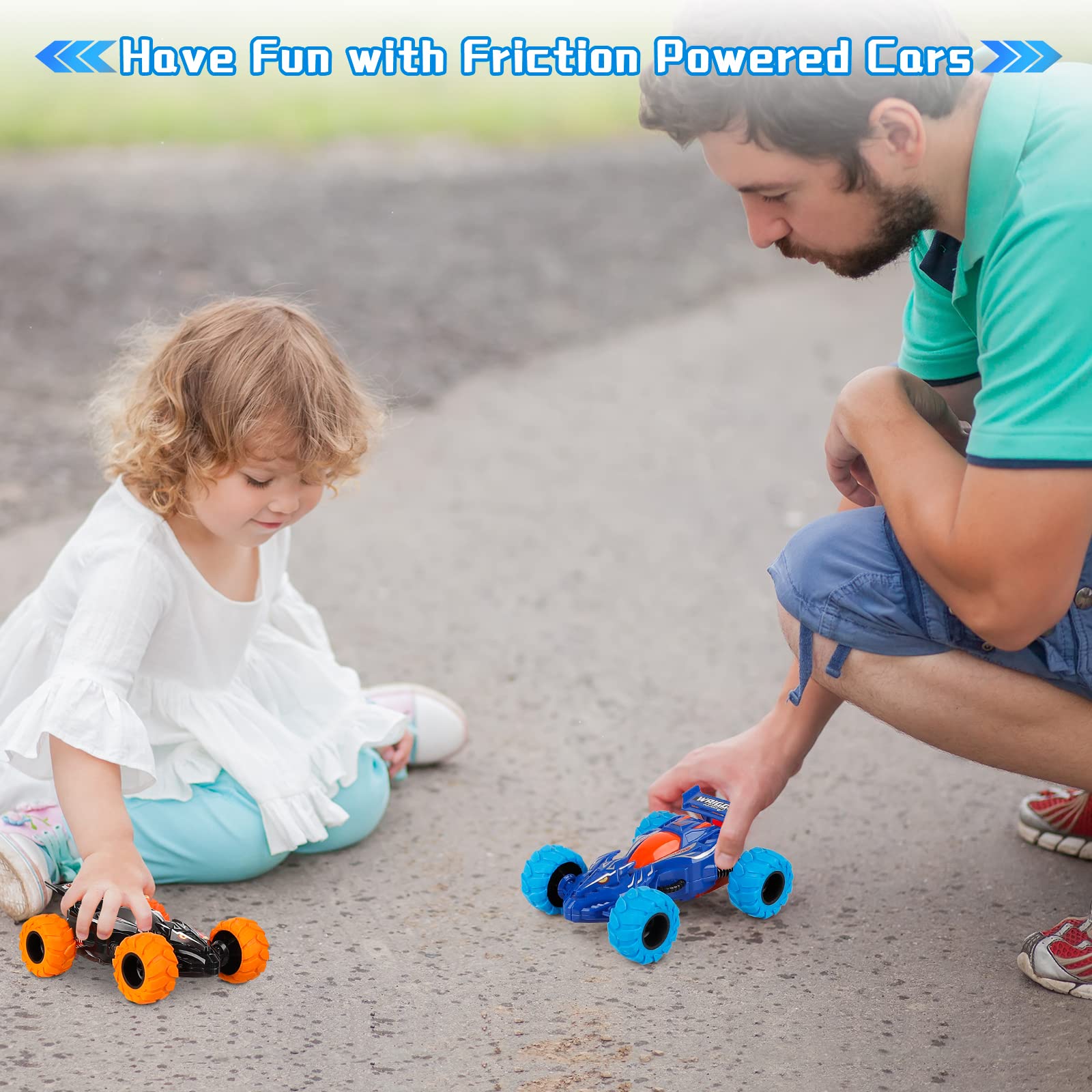 m zimoon Monster Truck Giocattoli, 2pezzi Tirare indietro Auto Inertia Auto 360 ° Girevole Stunt Dragon Veicoli Spingi e Vai Regali di Compleanno di Natale per 3-7 anni Ragazzi Ragazze (Blu, Nero)