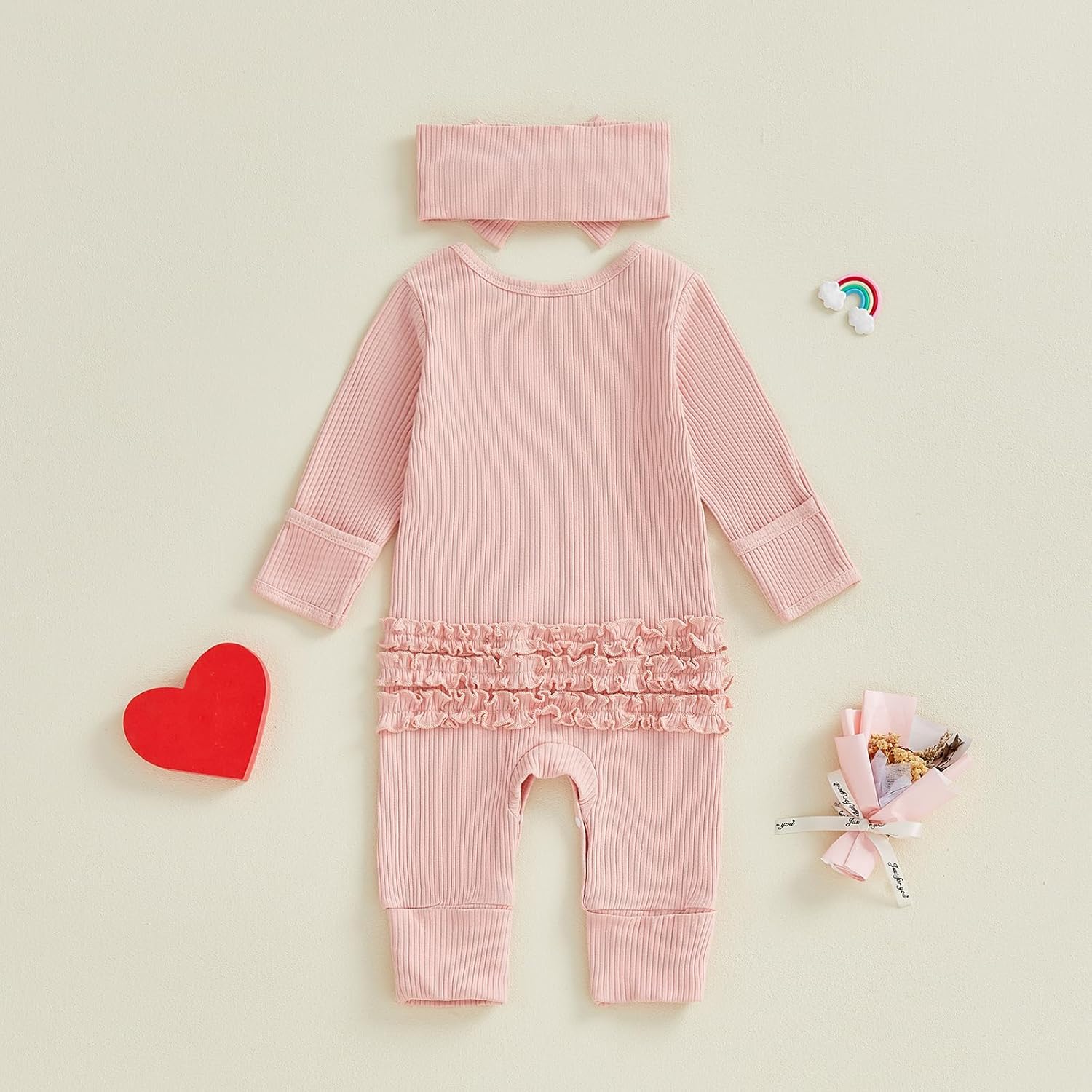 allshope Infant Baby Girl Valentines Outfit Jumpsuit My First Valentine's Day Romper Bodysuit Newborn Fall Clothes - Image 7