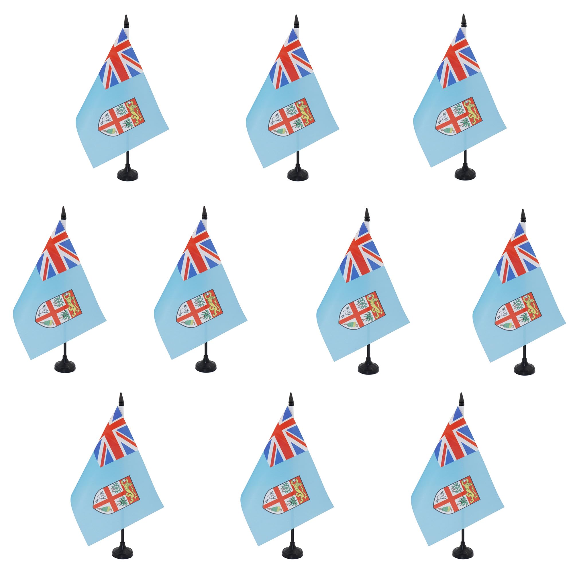 AZ FLAG - Set of 10 Fiji Table Flag 5'' x 8'' - 10 Small Fijian Office Flags 100% Polyester 21 x 14 cm - Mini Desk Flag with 10'' Pole and Black Plastic Base