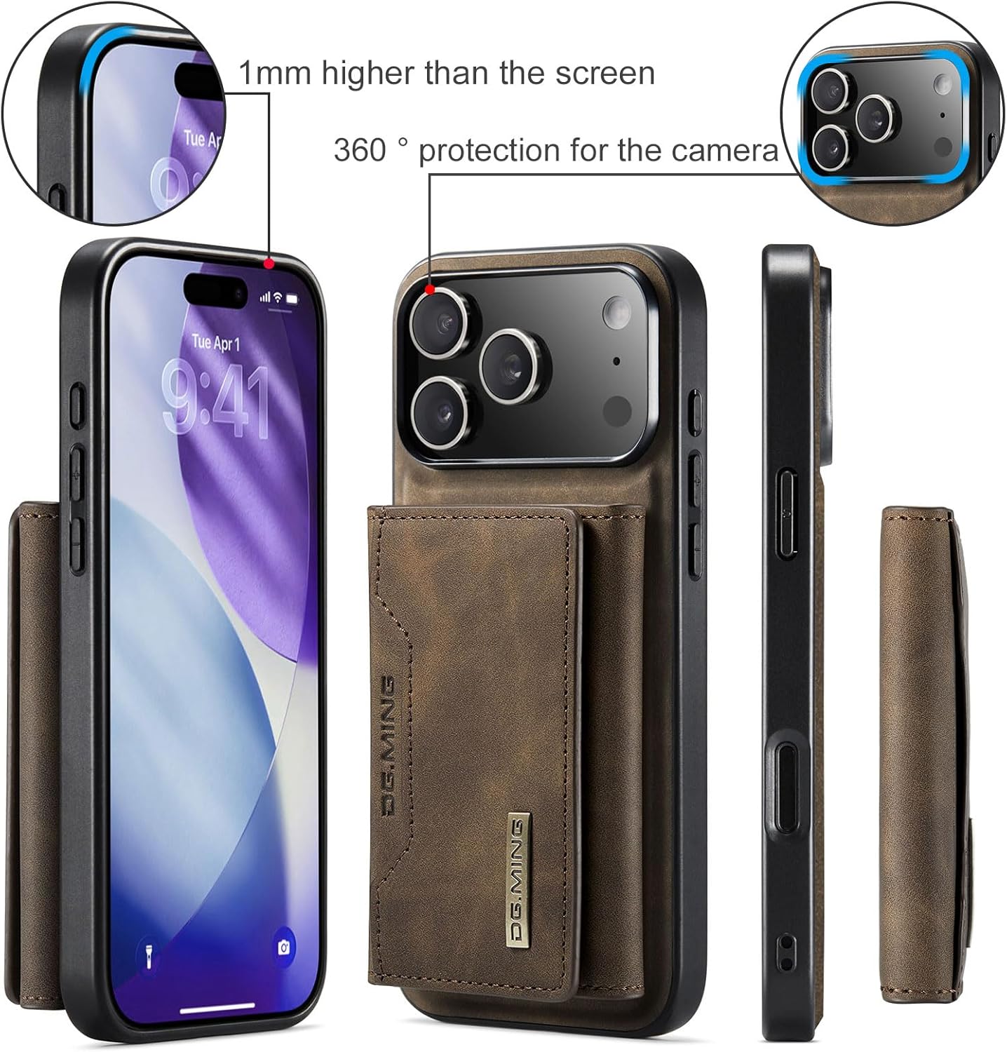 Cover for Apple 17 Pro Max with Card Holder, PU Leather 2 in 1 Detachable Magnetic Wallet with Kickstand Shockproof for Women Men Case for iPhone 17 Pro Max.Detachable Coffee - Image 7