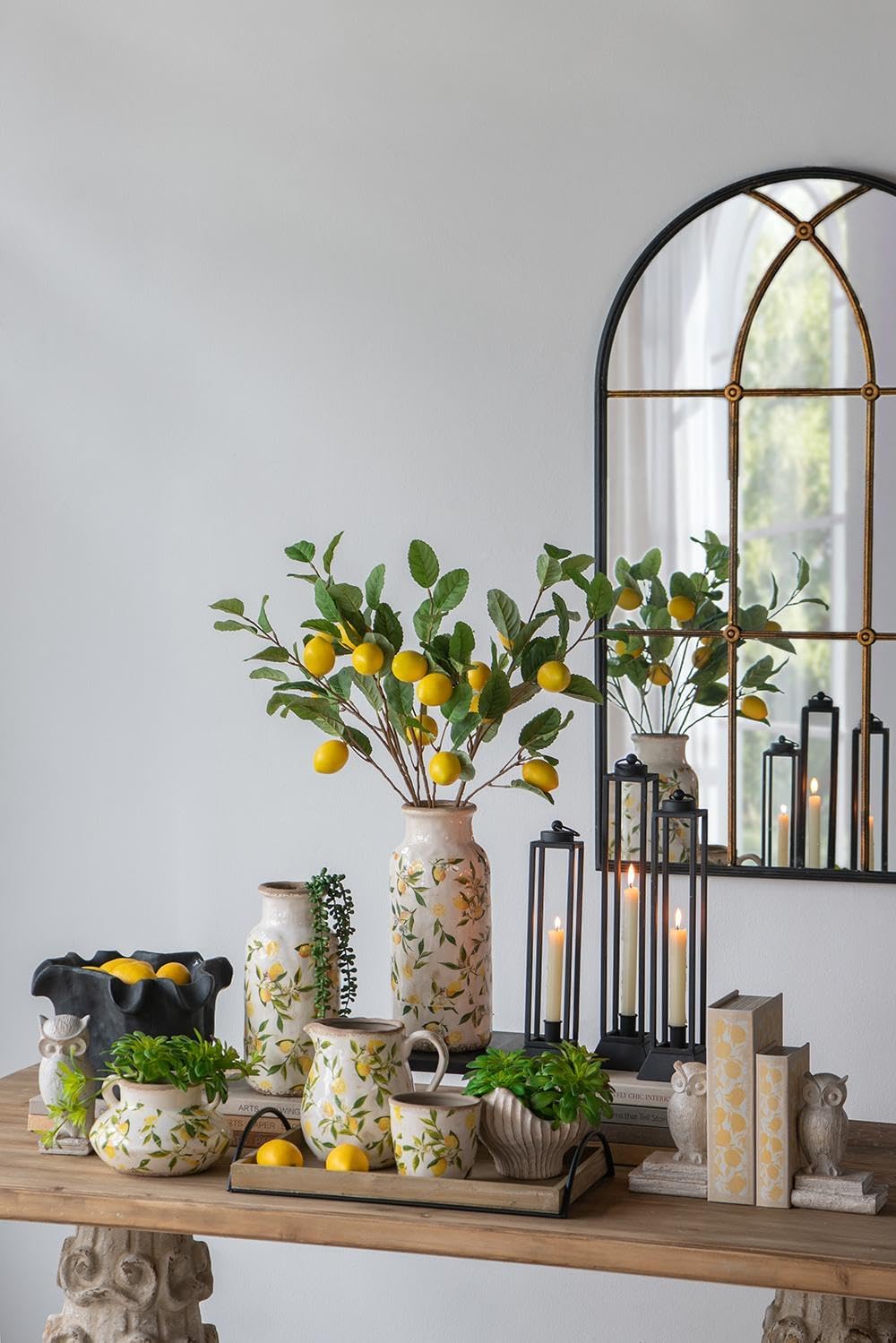 Set of 2 Ceramic Lemon Planters - Mediterranean Distressed White Flower Pots for Indoor Outdoor Home Garden Décor - L: D6.3" x 6" / S: D5 x 4.7"