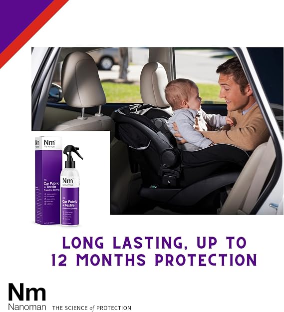 NANOMAN Protect Car Seats from Spills & Stains Fabric & Upholstery Protector Spray (250ml) Invisible Waterproof Coating for Car Seats, Carpets & Interior Fabric Easy DIY One-Coat Application