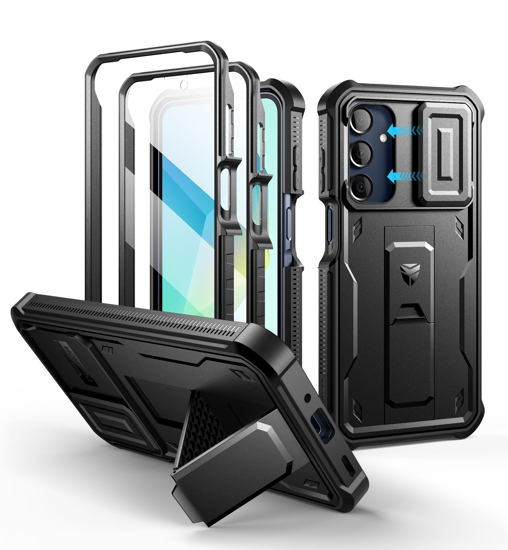 Sponsored Ad - Dexnor for Samsung Galaxy A16-5G Phone Case, [2 Front Frame] [Built-in Magnetic Slide Camera Cover & Kickstand] Heavy Duty Protection Shockproof Case with Screen Protector, 6.7 inch Black