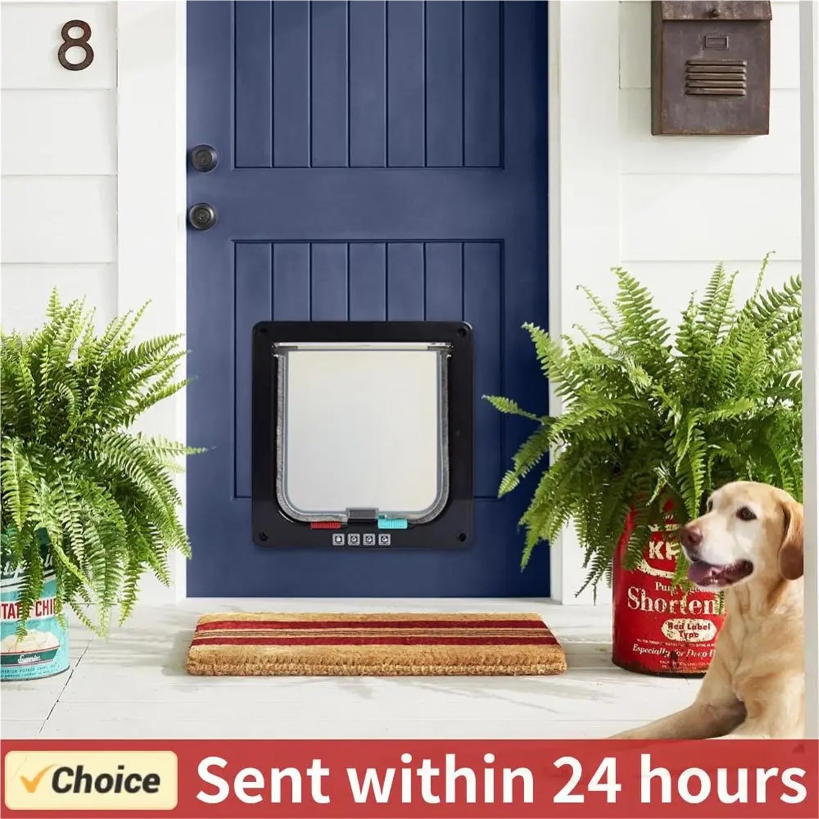 Gateras para Puertas Puerta con Cerradura de Seguridad 4 vías, for Cachorros y Gatitos, Puerta pequeña plástico ABS for Mascotas Perros(Black,L)