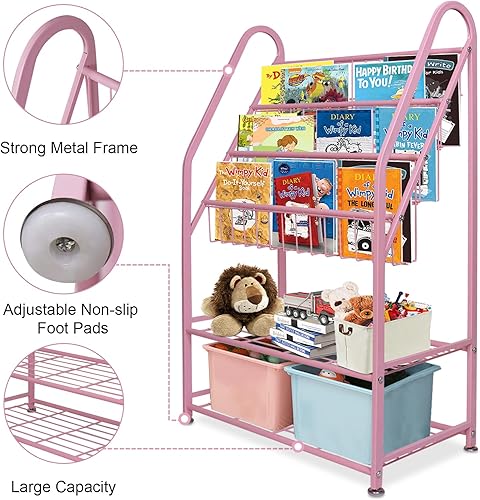 Miniatura 5 de aboxoo Estantería para niños independiente de esquina, estantería de metal de 5 niveles, rosa de 25 pulgadas para almacenamiento en habitación de