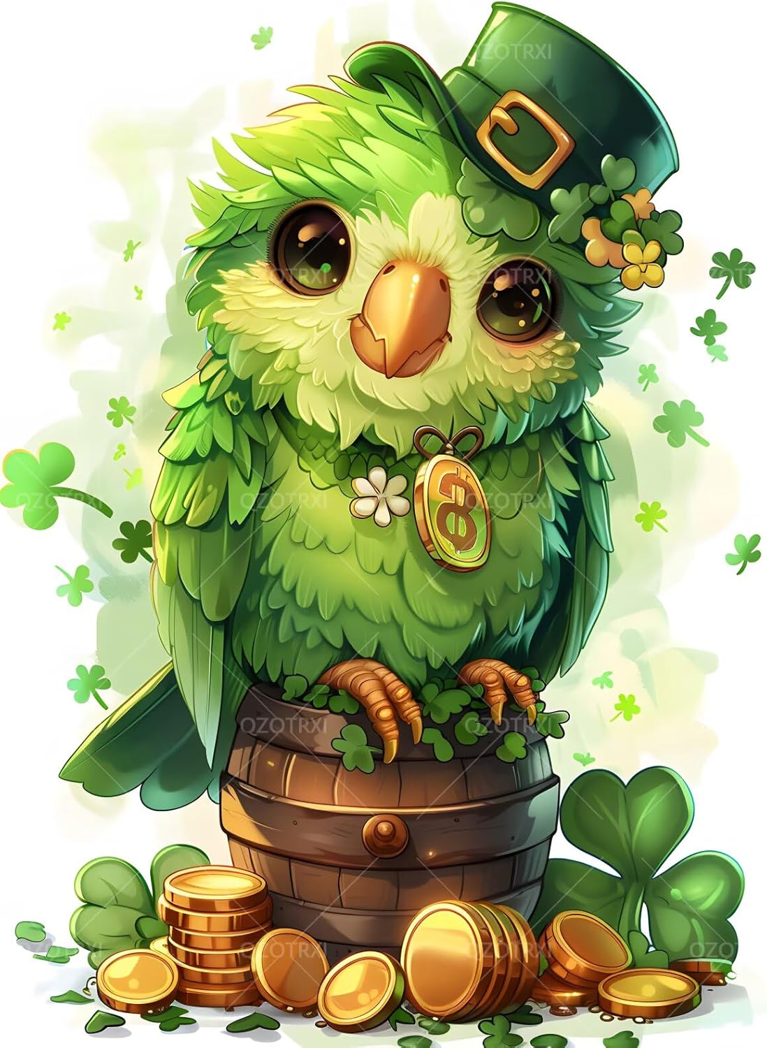 QZOTRXI St. Patrick Cute Bird Diamond Painting Kits for Adults,5D Lucky Shamrock Diamond Art Kits,DIY Round Full Drill Gem Art for Home Wall Decor16x20 Inch