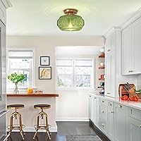 Vista 7 de Lámpara de techo de montaje semiempotrado, lámpara de techo de vidrio globo verde, accesorios de iluminación de cocina Art Deco para techo