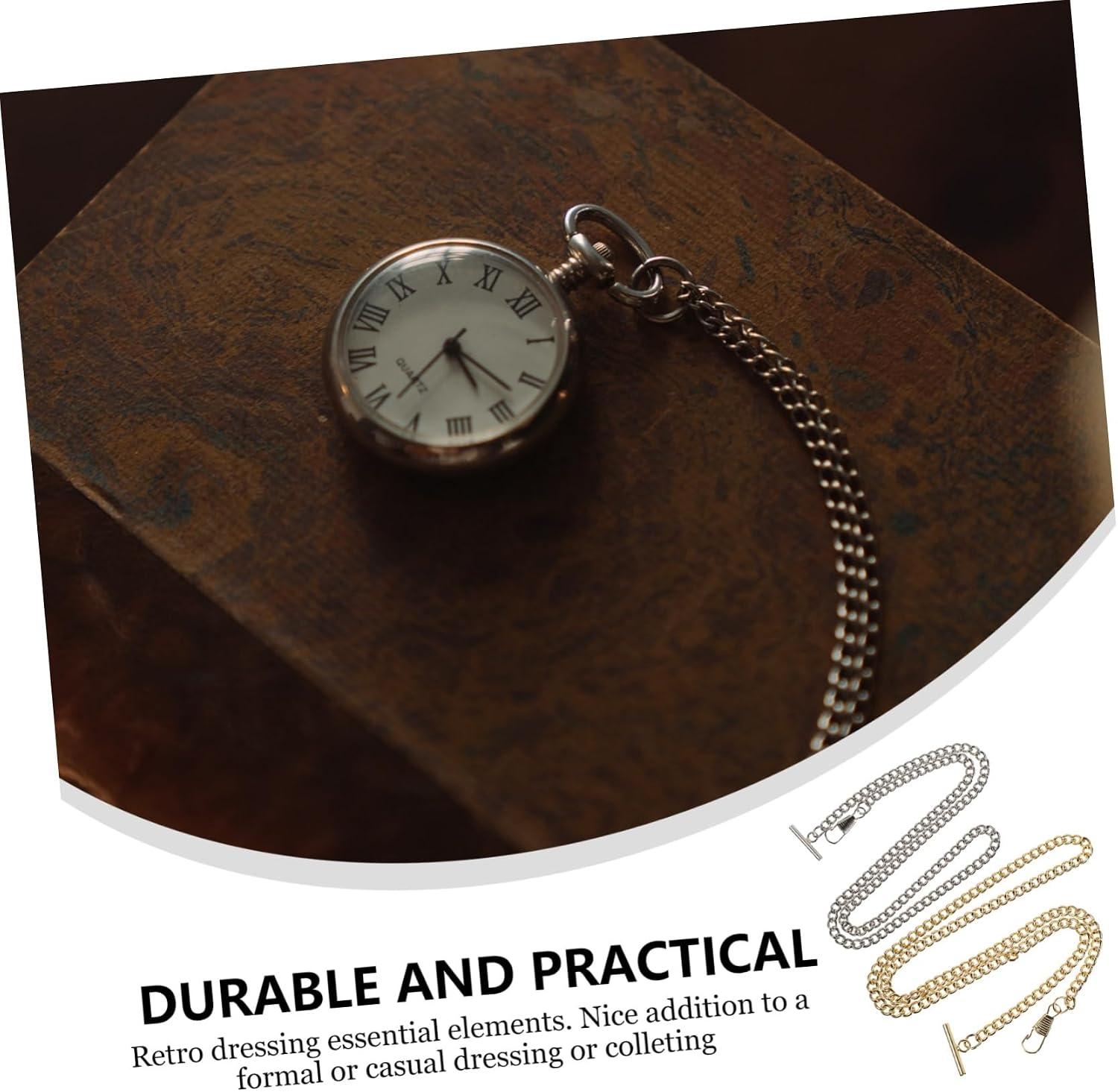 2Pcs Chic Pocket Watch Chain Decorative Cowboy Style with Hook for Men Women Retro Accessory for Formal Casual Outfits Present Choice