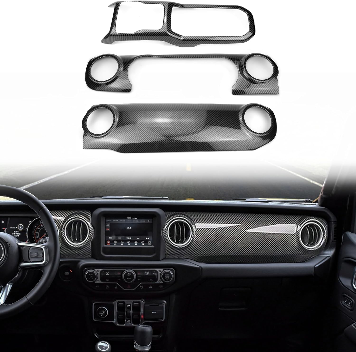 Bolaxin ABS Center Console Interior Trim Panel Dashboard Decor Cover Compatible with Jeep Accessories Wrangler JL 2018-2021/ Jeep Gladiator JT 2020 (Carbon Fiber)