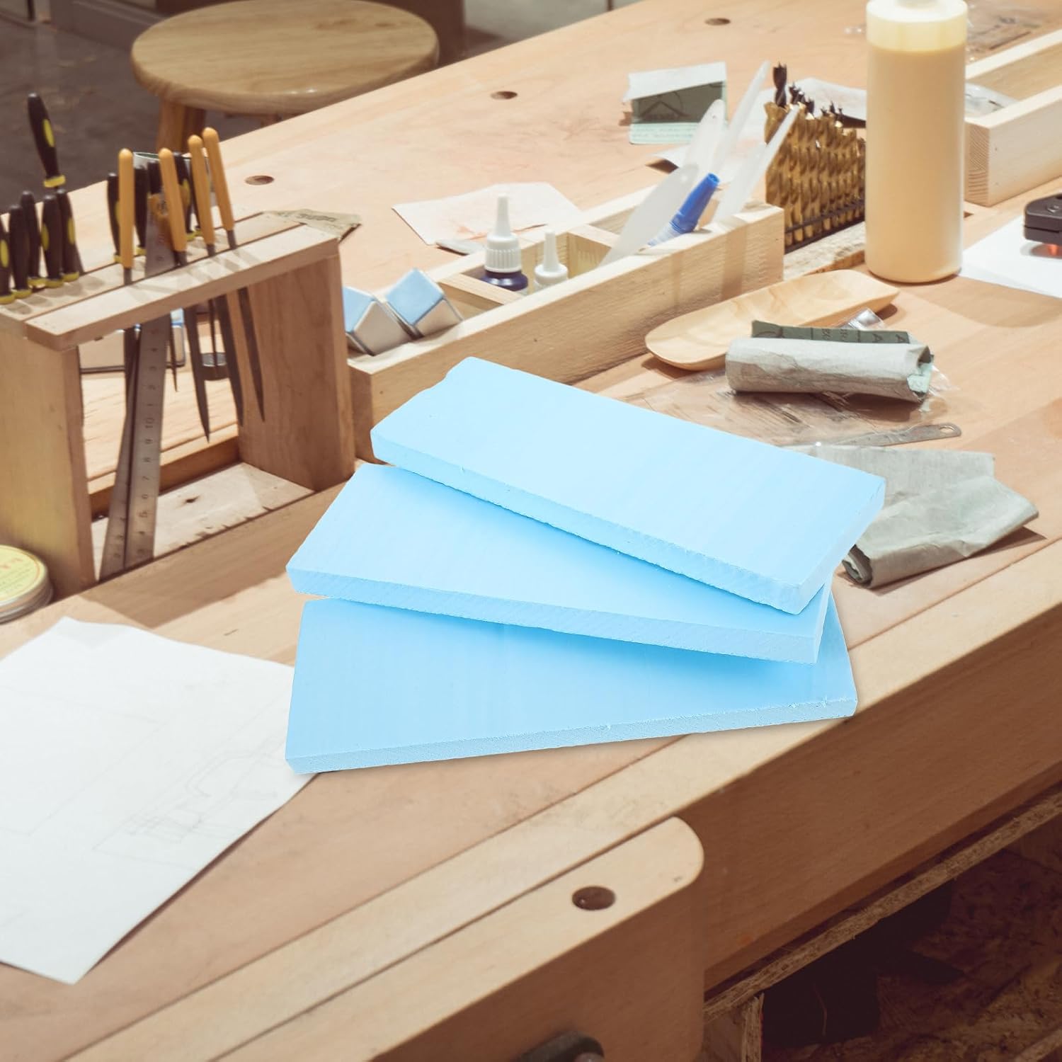 TEHAUX 6pcs Craft Foam Blocks, XPS Foam Board 11.8 x 3.9 x 0.8 Inch High Density Board for Modelling Sculpting - Craft Polystyrene Rectangles Sheets for Models Diorama Base