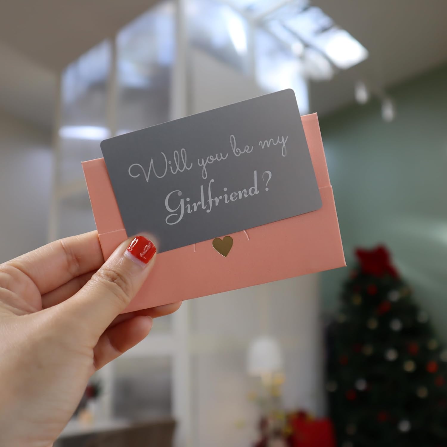 Will You Be My Girlfriend? Gray Card Elegant Proposal for her, simple and powerful card with Pink Envelope